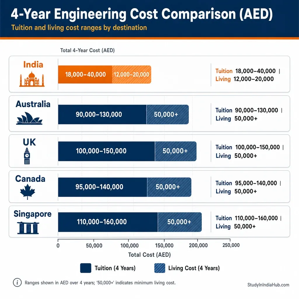 StudyInIndiaHub.com — 4-Year Engineering Cost Comparison (AED)